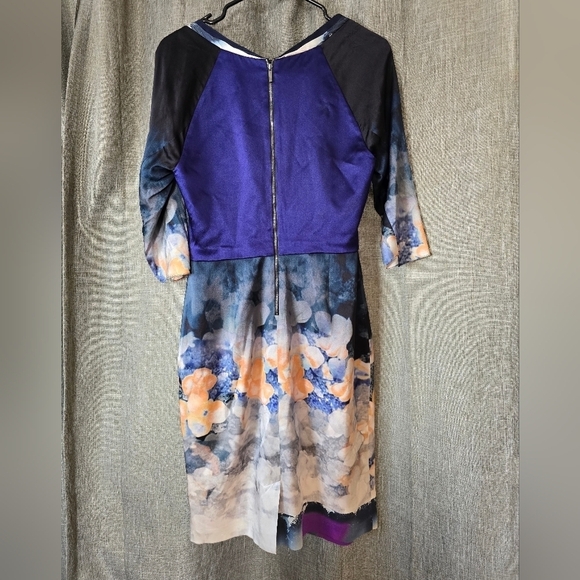 Elie Tahari Vouge 2012 Square Neck Mid Length Silk A Line Floral Dress Size 6 - Picture 4 of 6